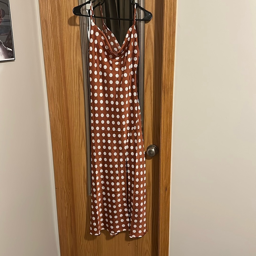 Satin polka-dot Midi Dress M Never Worn